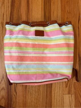 Coach Striped Backpack Style Bag - Pink, Coral & Yellow